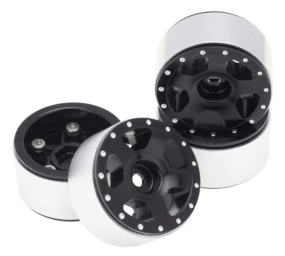 C31207BLACK Billet Machined Alloy Wheels (4) for Axial 1/24 SCX24 Rock Crawler - Image 1
