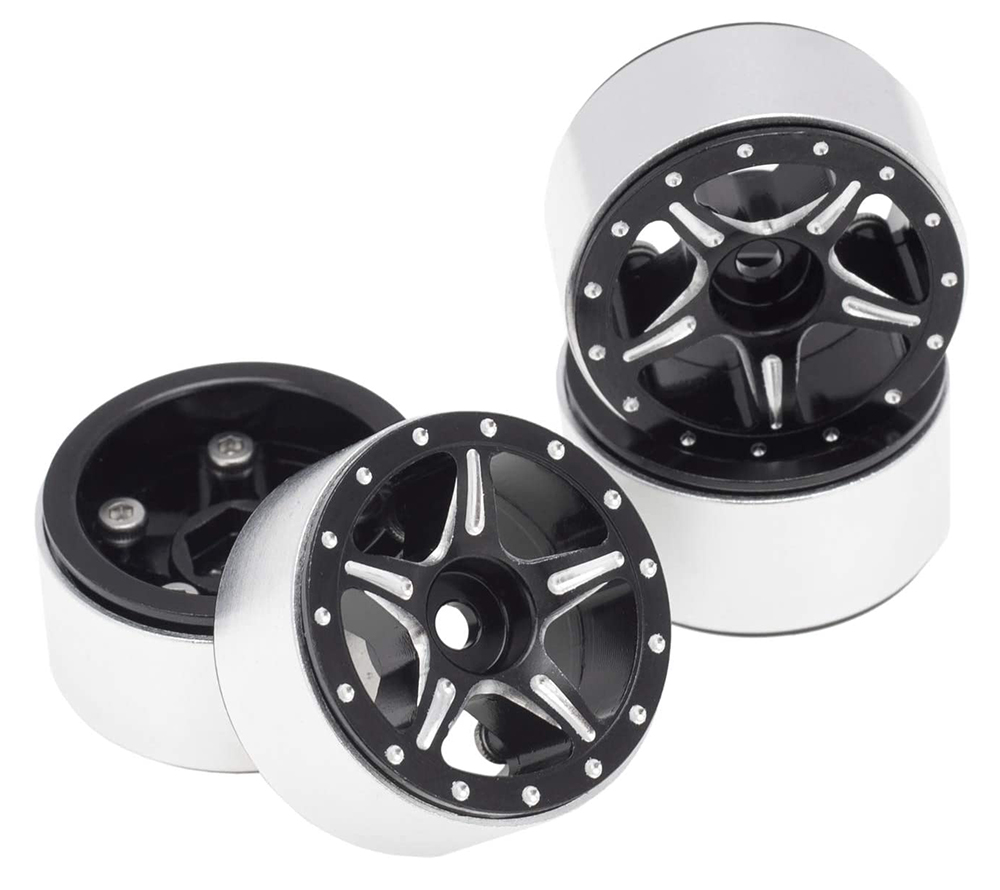 C31208BLACK Billet Machined Alloy Wheels (4) for Axial 1/24 SCX24 Rock Crawler - Image 1