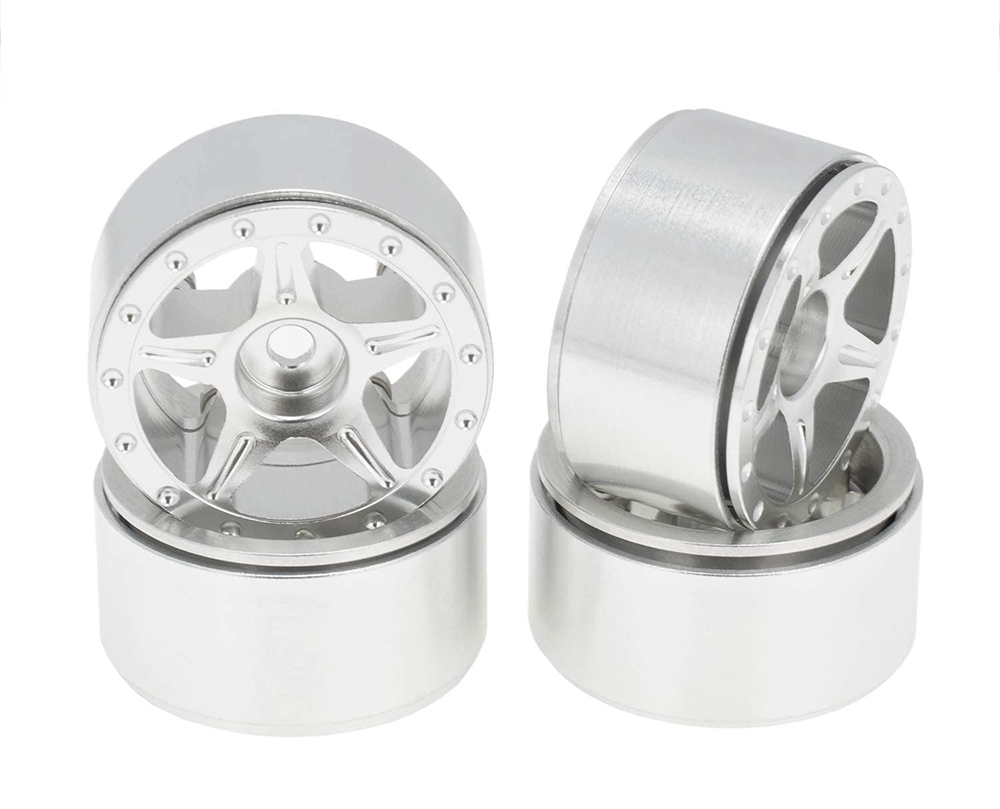 C31208SILVER Billet Machined Alloy Wheels (4) for Axial 1/24 SCX24 Rock Crawler - Image 1