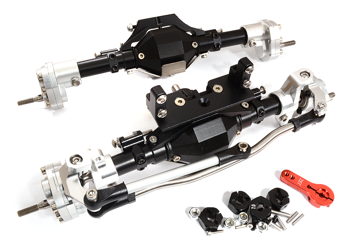 C31212BLACKSILVER Reversible Rotation F&R Axle Assembly w/ Internals for 1/10 SCX10 II & SCX10 III - Image 1