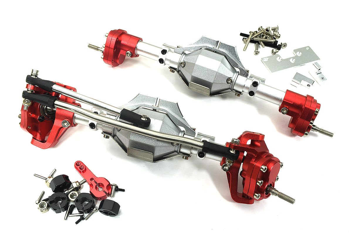 C31212SILVERRED Reversible Rotation F&R Axle Assembly w/ Internals for 1/10 SCX10 II & SCX10 III - Image 1