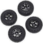 Alloy Machined Wheels (4) w/ Rubber Tires for Axial 1/24 SCX24 Rock Crawler