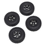 Alloy Machined Black Wheels (4) w/Rubber Tires for Axial 1/24 SCX24 Rock Crawler