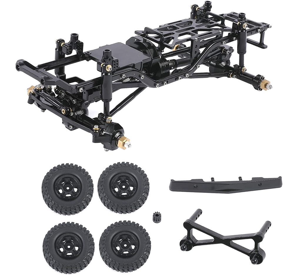 C31237BLACK Complete Alloy Conversion Kit w/ 133 Wheelbase for Axial 1/24 SCX24 C10 Crawler - Image 1