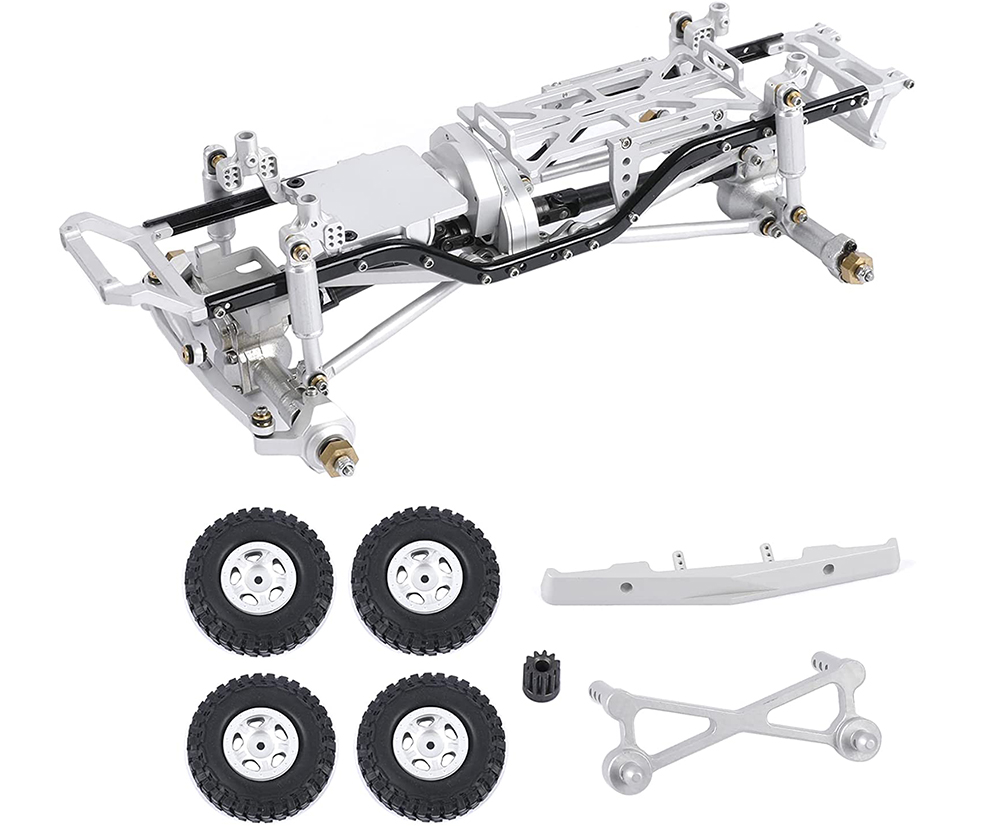 C31237SILVER Complete Alloy Conversion Kit w/ 133 Wheelbase for Axial 1/24 SCX24 C10 Crawler - Image 1