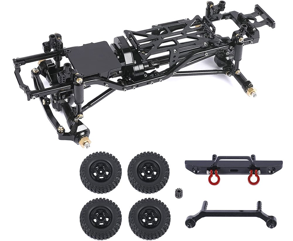 C31238BLACK Complete Alloy Conversion Kit w/ 133 Wheelbase for 1/24 SCX24 Deadbolt Crawler - Image 1
