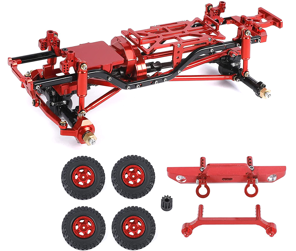 C31238RED Complete Alloy Conversion Kit w/ 133 Wheelbase for 1/24 SCX24 Deadbolt Crawler - Image 1