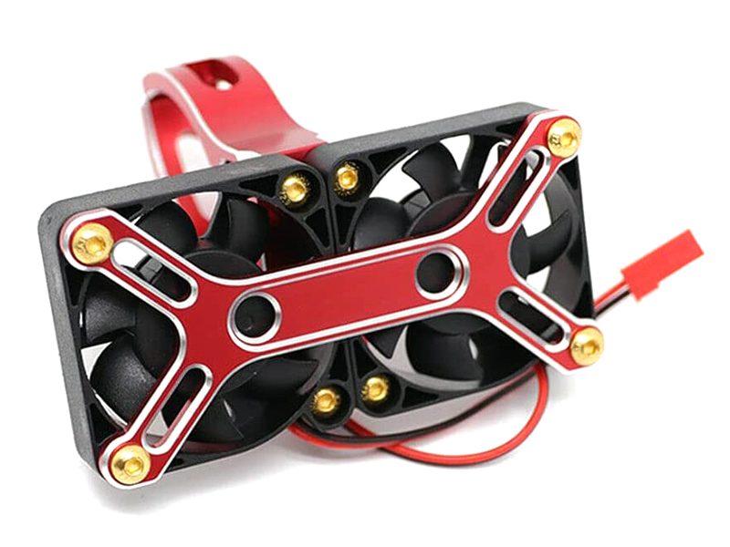 C31247RED Alloy Mount + 40x40mm Twin Cooling Fan for X-Maxx, Arrma 1/5 & Motor 48-57mm OD - Image 1