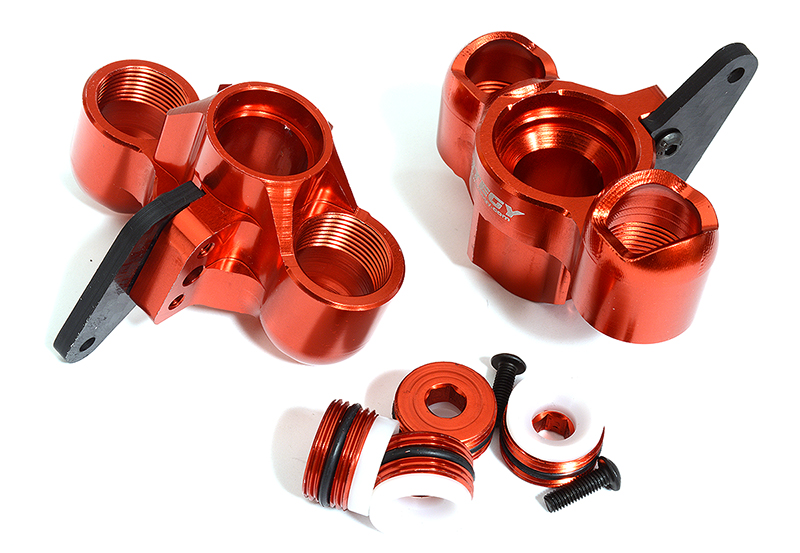 C31321RED Red Billet Machined Steering Knuckles for Arrma 1/8 Scale Kraton 6S BLX AR330505 - Image 1