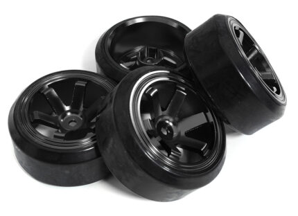 6 Spoke Wheel & Tire Set (4) for Drift Racing (O.D.=62mm) W=26mm Offset 6.5mm