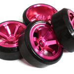 6 Spoke Wheel & Tire Set (4) for Drift Racing (O.D.=62mm) W=26mm Offset 6.5mm