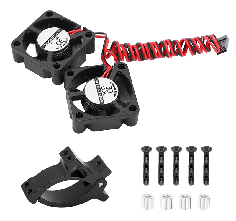 C31366BLACK Motor Clamp Mount + Twin Cooling Fan for TRX-4 & SCX10 (Motor: 36mm O.D.) - Image 1