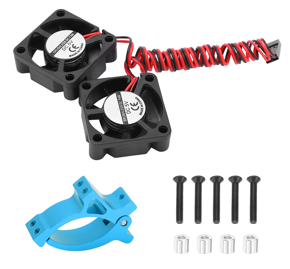 C31366BLUE Motor Clamp Mount + Twin Cooling Fan for TRX-4 & SCX10 (Motor: 36mm O.D.) - Image 1
