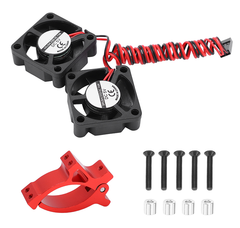 C31366RED Motor Clamp Mount + Twin Cooling Fan for TRX-4 & SCX10 (Motor: 36mm O.D.) - Image 1