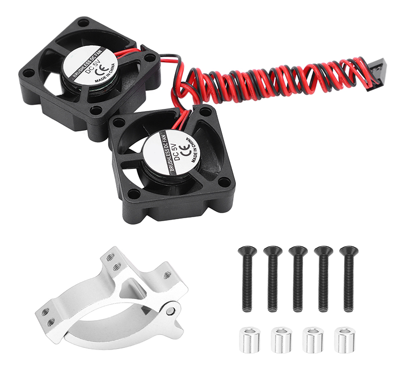 C31366SILVER Motor Clamp Mount + Twin Cooling Fan for TRX-4 & SCX10 (Motor: 36mm O.D.) - Image 1