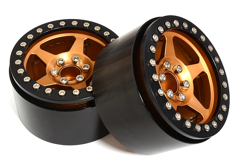 C31375BRONZE 2.2 Size Billet Machined Alloy 5 Spoke Wheel(2) 115g Each for 1/10 Scale Crawler - Image 1