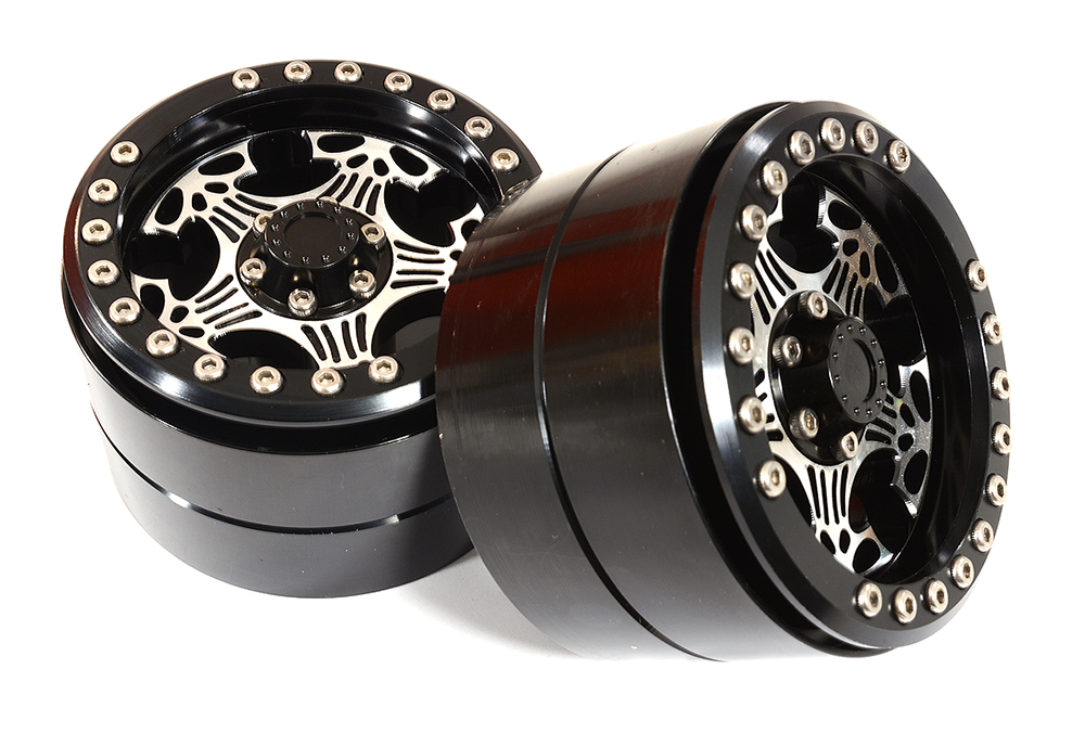 C31421BLACK 2.2 Size Billet Machined Alloy 5 Spoke Wheels (2) 150g Each for 1/10 Crawler - Image 1