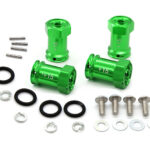 Green Alloy Machined Hex Wheel Adapters +15mm Offset for 1/16 RC Cars