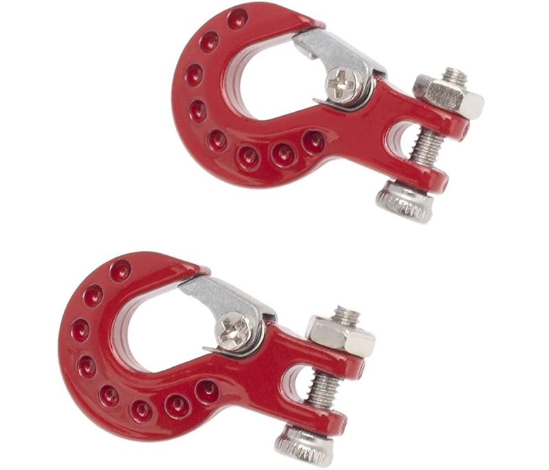 C31503RED 1/10 Model Scale Alloy Tow Rope / Cable Winch Hook (2) for Off-Road Crawler - Image 1