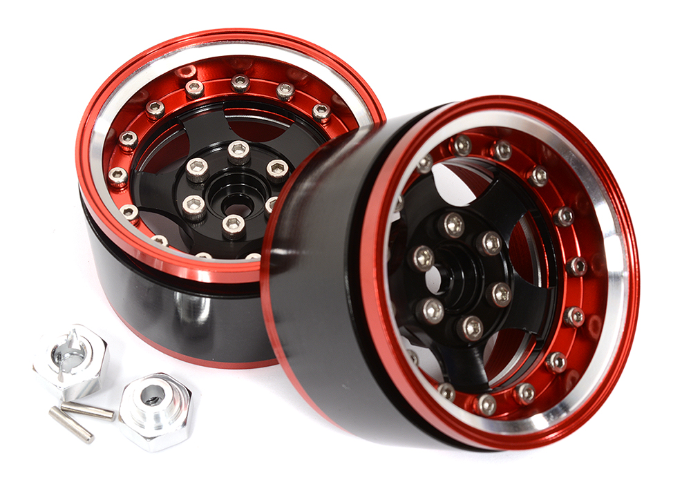 C31546REDBLACK Billet Machined Off-Road 1.9 Size (2) Beadlock Wheel for 1/10 Scale Crawler - Image 1