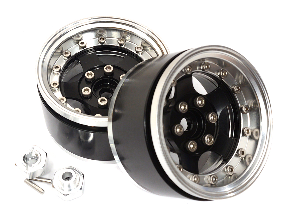 C31546SILVERBLACK Billet Machined Off-Road 1.9 Size (2) Beadlock Wheel for 1/10 Scale Crawler - Image 1