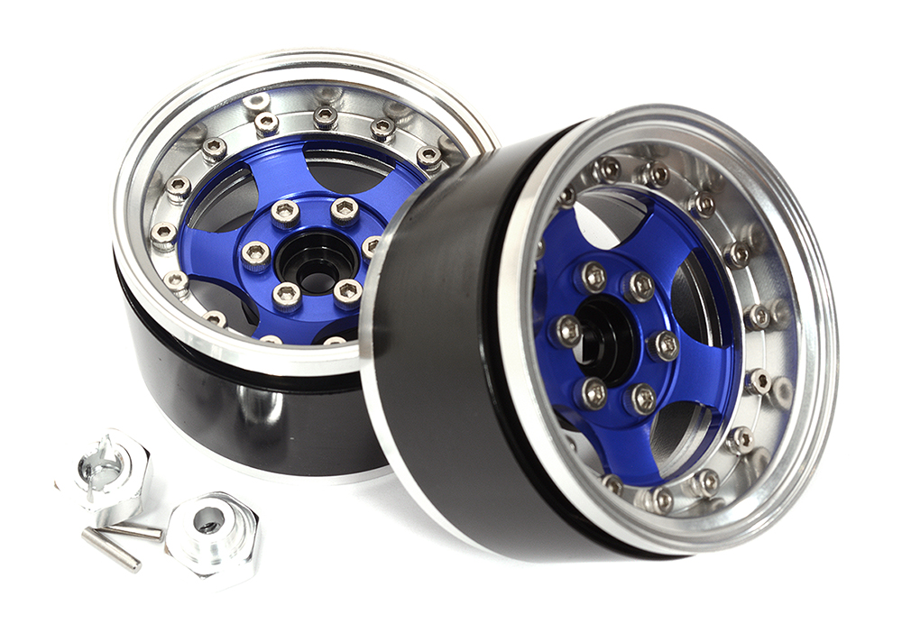 C31546SILVERBLUE Billet Machined Off-Road 1.9 Size (2) Beadlock Wheel for 1/10 Scale Crawler - Image 1