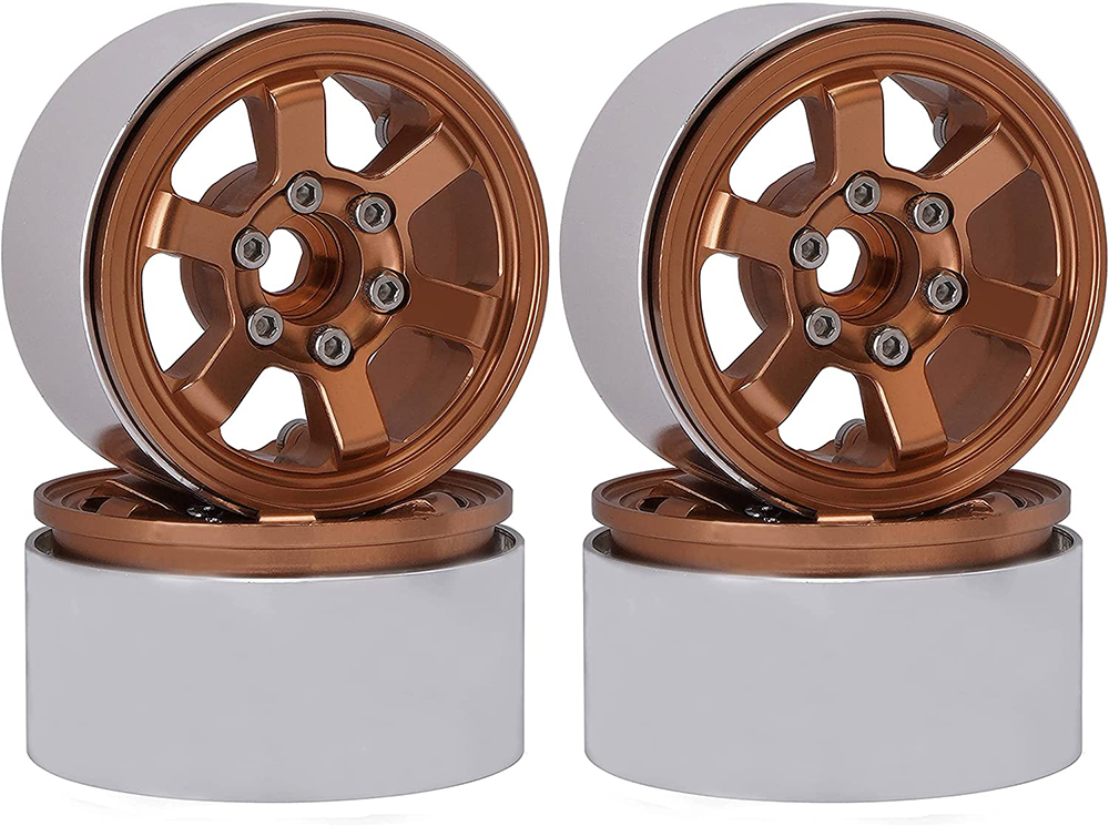 C31598ORANGEGOLD Billet Machined Alloy 6 Spoke 1.9 Wheels (4) for Scale Crawler W=29mm - Image 1