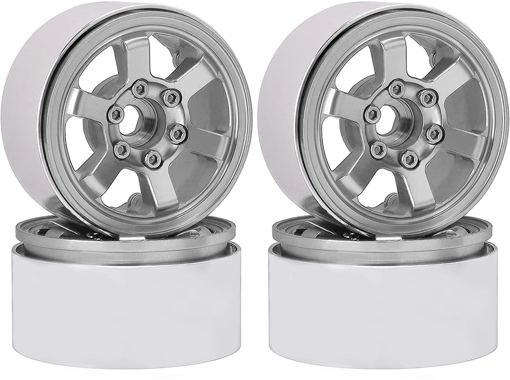 C31598SILVER Billet Machined Alloy 6 Spoke 1.9 Wheels (4) for Scale Crawler W=29mm - Image 1