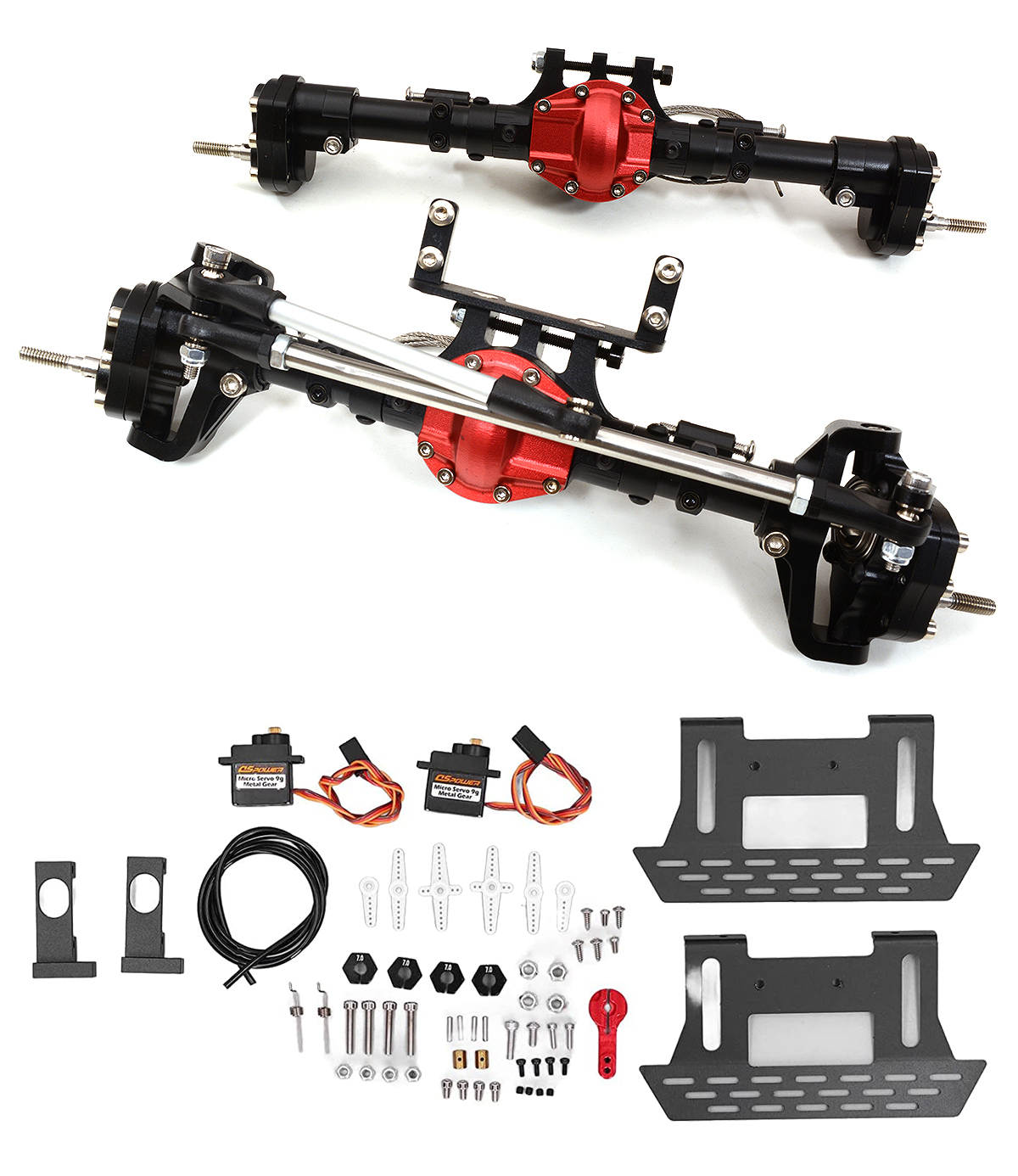 C31600BLACK 1/10 Crawler Axles w/ Portals, Servos & Remote Diff Locks (Req. Transfer Case) - Image 1