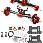 1/10 Scale Black Red Crawler Axles with Portals, Servos & Remote Diff Locks