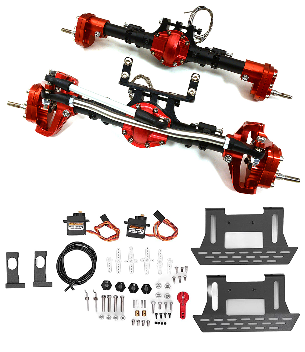 C31600BLACKRED 1/10 Scale Black Red Crawler Axles with Portals, Servos & Remote Diff Locks - Image 1
