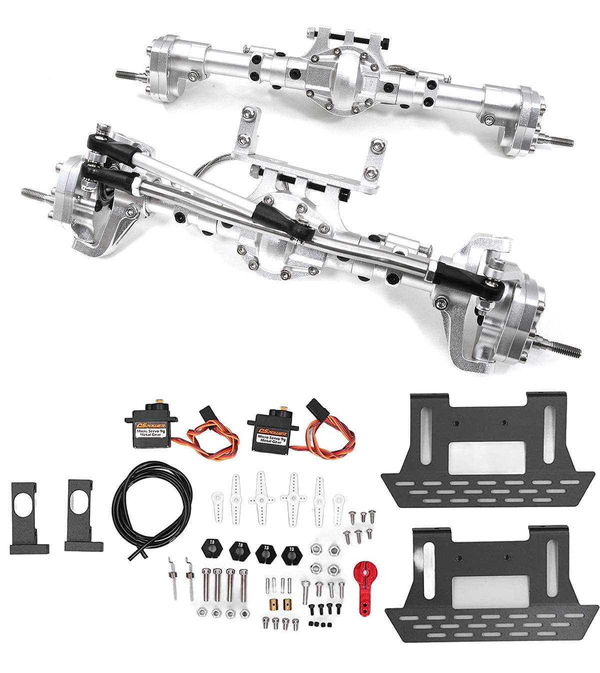 C31600SILVER 1/10 Crawler Axles w/ Portals, Servos & Remote Diff Locks (Req. Transfer Case) - Image 1