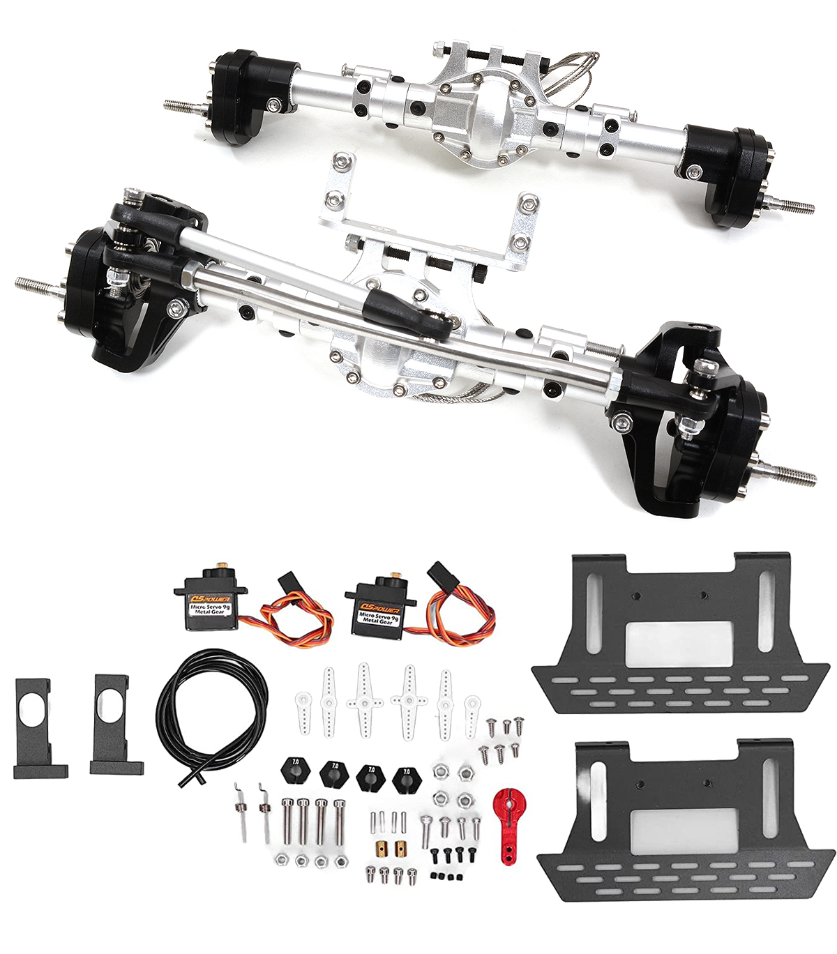 C31600SILVERBLACK 1/10 Crawler Axles w/ Portals, Servos & Remote Diff Locks (Req. Transfer Case) - Image 1