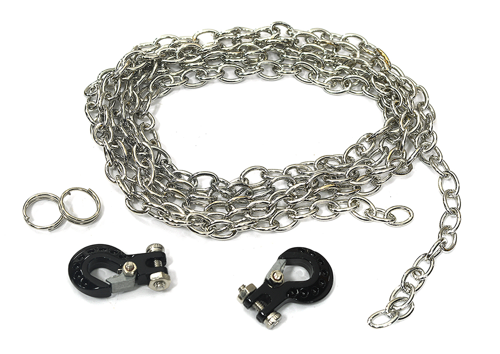 C31721BLACK Realistic 1/10 Size Drag Chain & Tow Hooks for 1/10 Scale Off-Road Crawler - Image 1