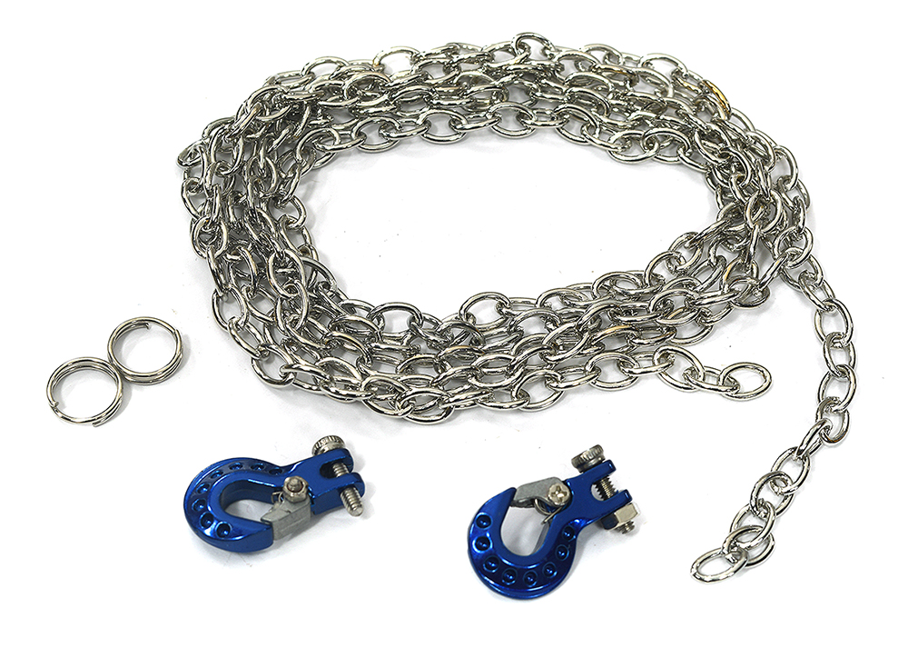 C31721BLUE Realistic 1/10 Size Drag Chain & Tow Hooks for 1/10 Scale Off-Road Crawler - Image 1