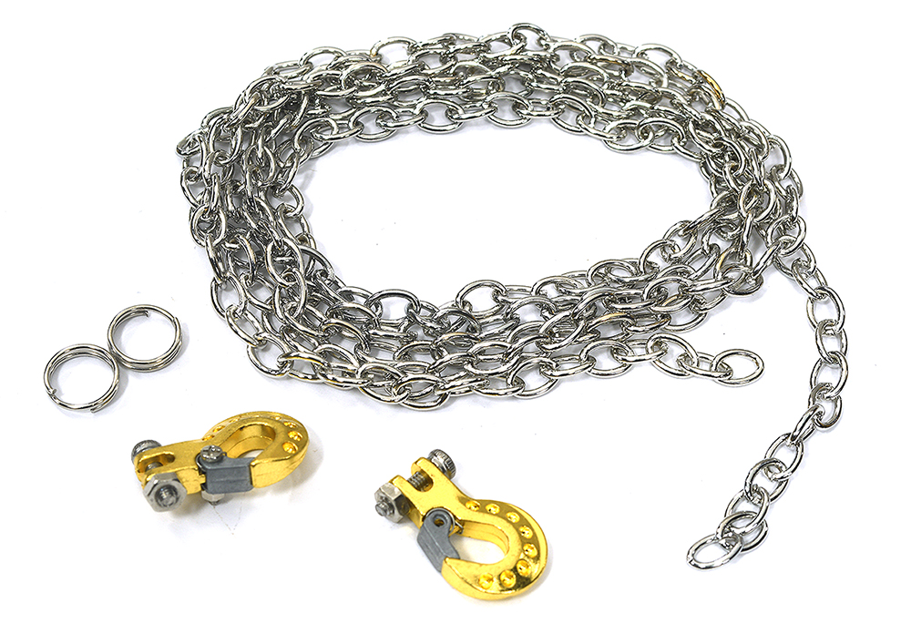 C31721GOLD Realistic 1/10 Size Drag Chain & Tow Hooks for 1/10 Scale Off-Road Crawler - Image 1
