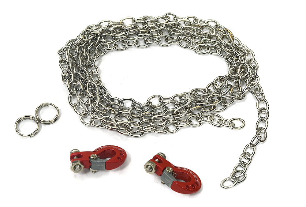 C31721RED Realistic 1/10 Size Drag Chain & Tow Hooks for 1/10 Scale Off-Road Crawler - Image 1