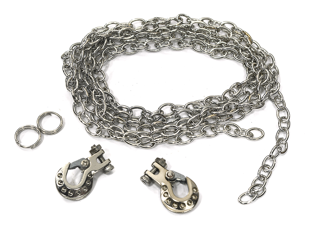 C31721SILVER Realistic 1/10 Size Drag Chain & Tow Hooks for 1/10 Scale Off-Road Crawler - Image 1