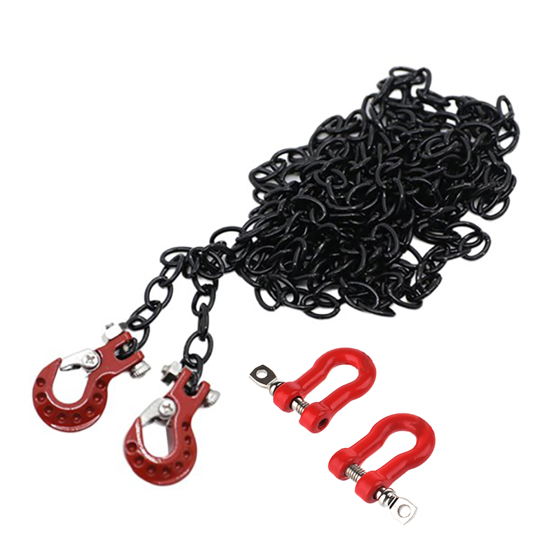 C31724RED Realistic 1/10 Size Drag Chain & Tow Hooks w/Bow Shackle for 1/10 Scale Off-Road - Image 1