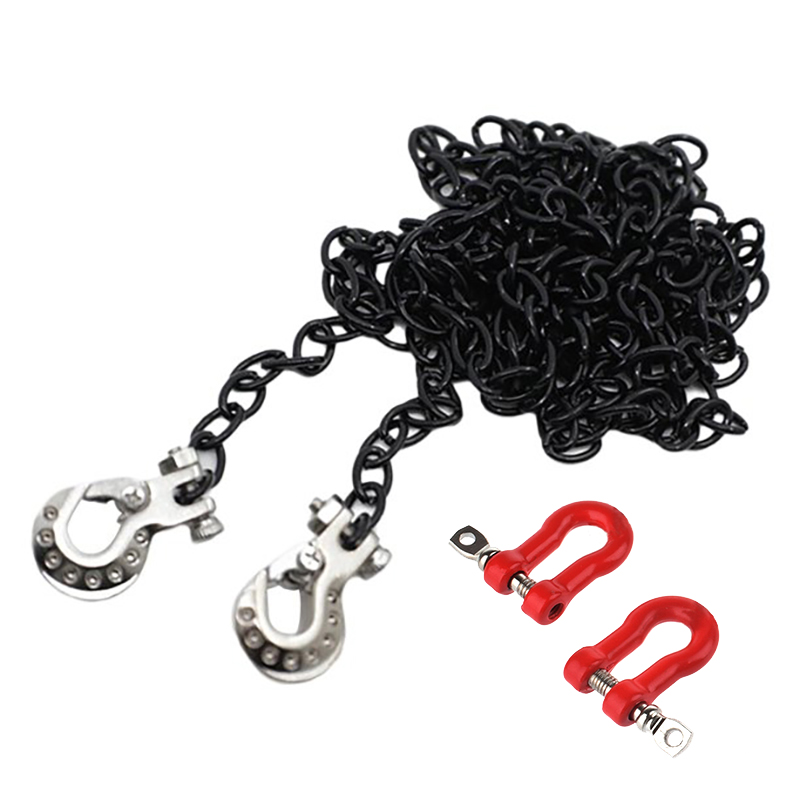 C31724SILVER Realistic 1/10 Size Drag Chain & Tow Hooks w/Bow Shackle for 1/10 Scale Off-Road - Image 1
