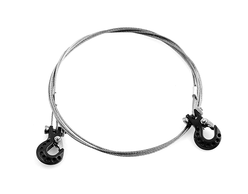 C31760BLACK Realistic 1/10 Size Steel Tow Cable & Tow Hooks for 1/10 Scale Off-Road - Image 1