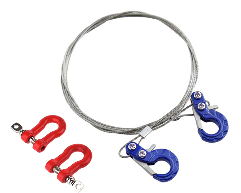 C31761BLUE Realistic Steel Tow Cable & Tow Hooks w/ Bow Shackles for 1/10 Off-Road Crawler - Image 1