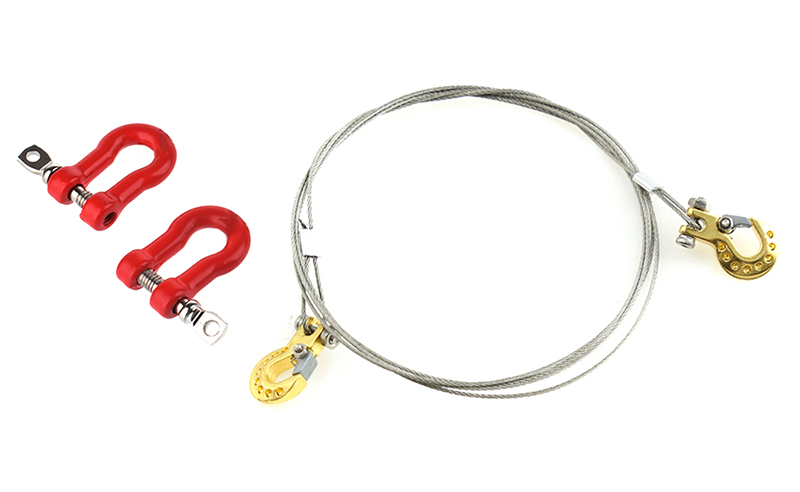 C31762GOLD Realistic Steel Tow Cable & Tow Hooks w/ Bow Shackles for 1/10 Off-Road Crawler - Image 1