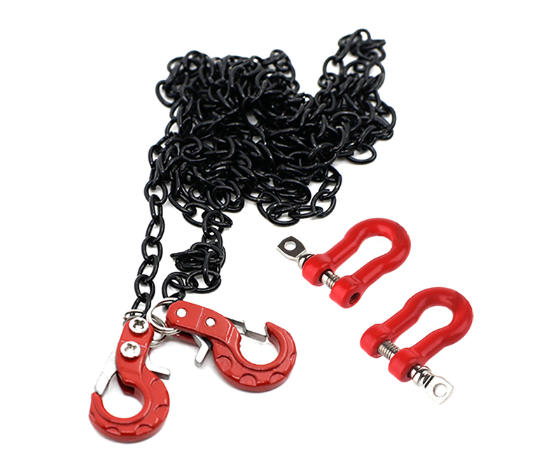 C31763RED Realistic 1/10 Size Drag Chain & Tow Hooks w/Bow Shackle for 1/10 Scale Off-Road - Image 1