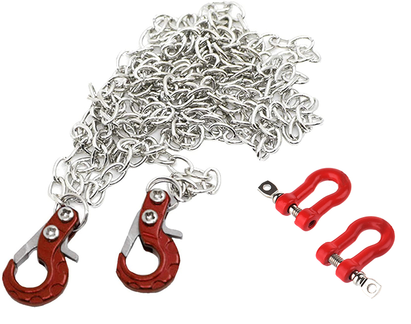 C31764RED Realistic 1/10 Size Drag Chain & Tow Hooks w/Bow Shackle for 1/10 Scale Off-Road - Image 1