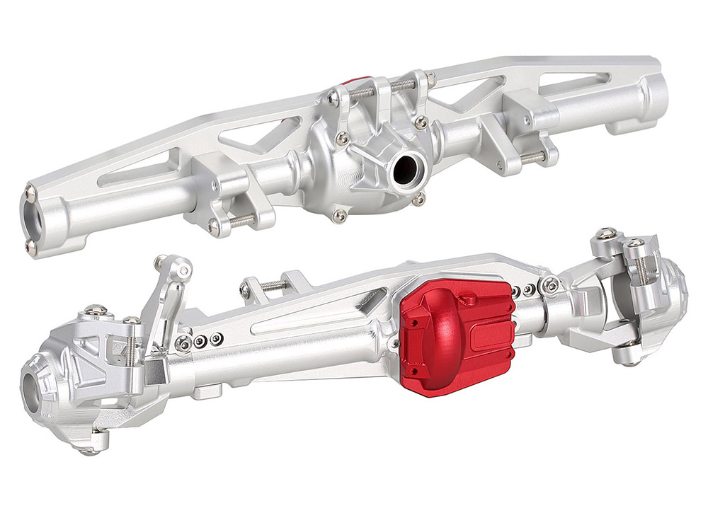 C31792SILVER Silver Alloy Machined Front & Rear Axle Housings Upgrade for Axial SCX6 - Image 1
