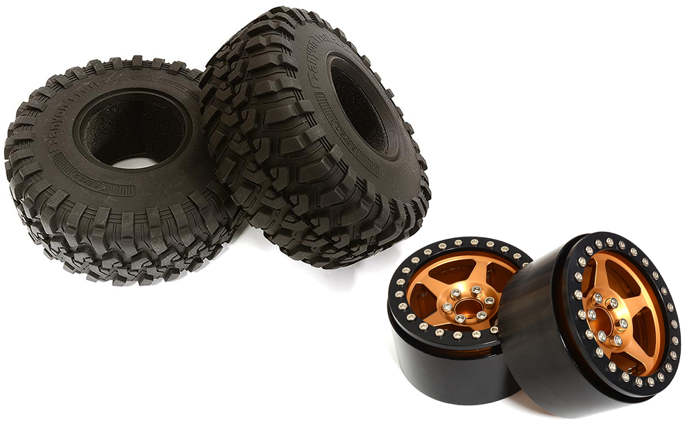 C31801BRONZE 2.2 Size Alloy 5 Spoke Wheels (2) w/ Tires for 1/10 Scale Crawler O.D.=132mm - Image 1