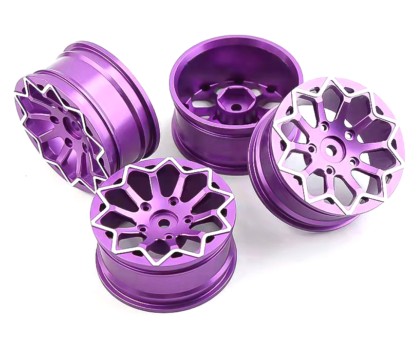 C31890PURPLE 10 Spoke Alloy Wheel Set (4) for 1/10 Drift Racing W=26mm Offset 4.5mm - Image 1
