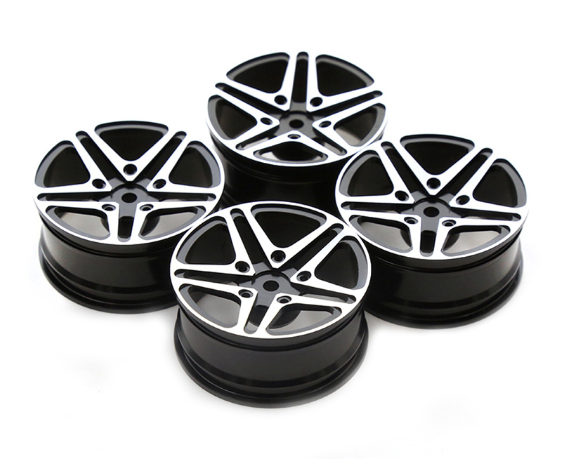 C31901BLACK Dual 5 Spoke Alloy Wheel Set (4) for 1/10 On-Road Touring W=26mm Offset 3.5mm - Image 1