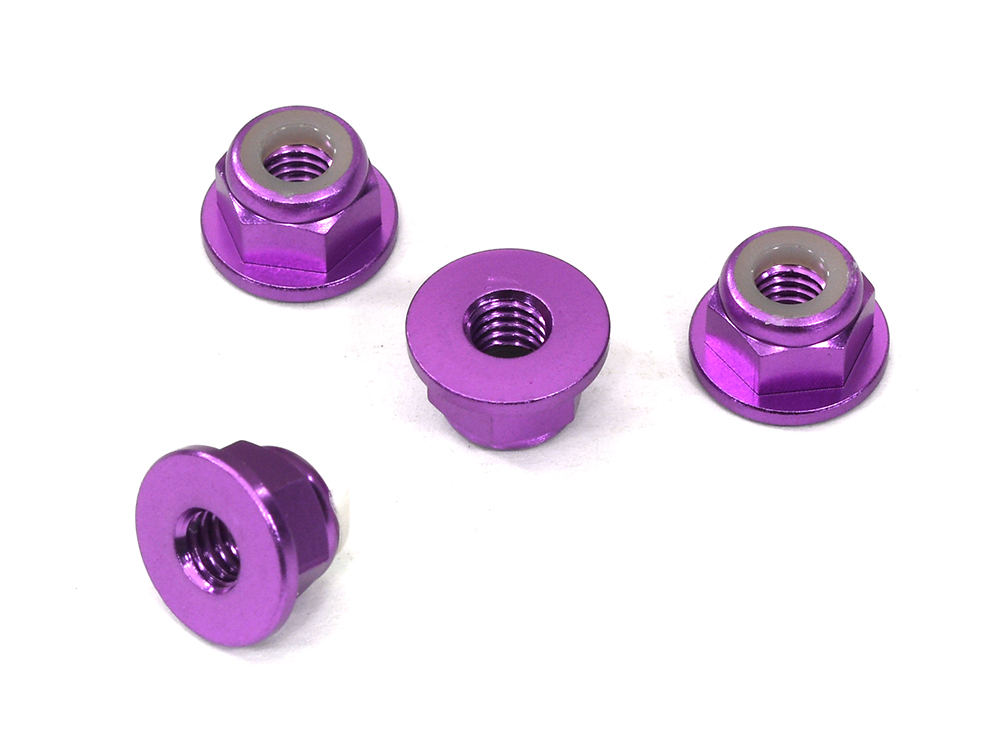 C32141PURPLE Color Alloy Metal M4 Size Hex Lock Nut Flanged 4pcs - Image 1